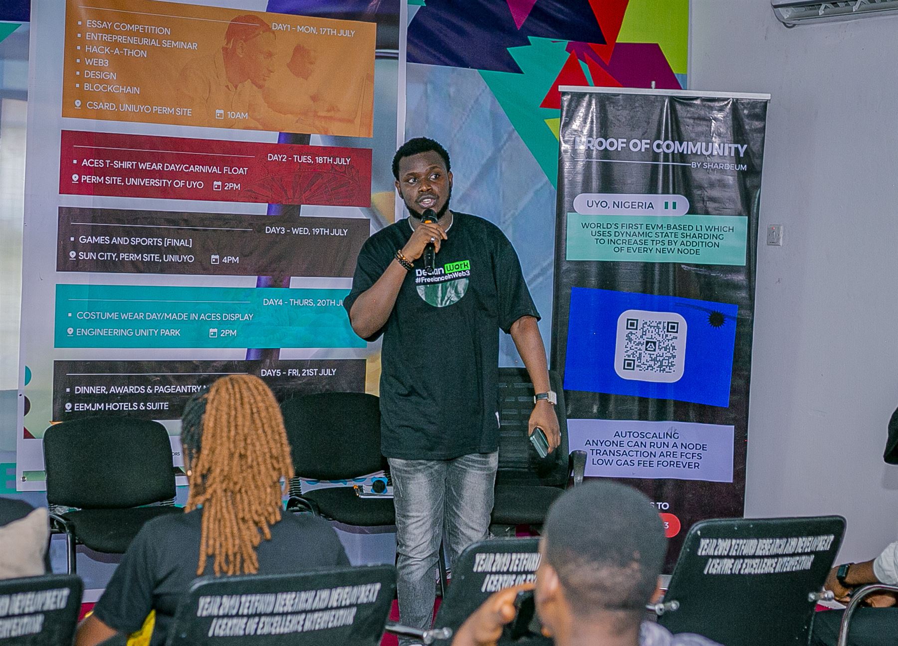 Asian Dickson representing Declan as a Co-Founder at the Shardeum campus event