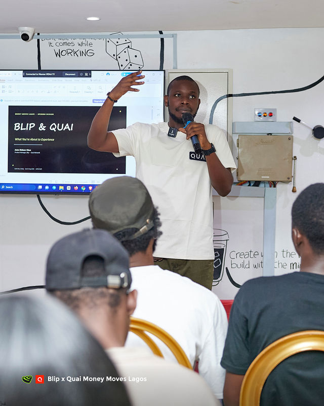 Asian Dickson opening the Money Moves Lagos keynote for Blip and Quai Network