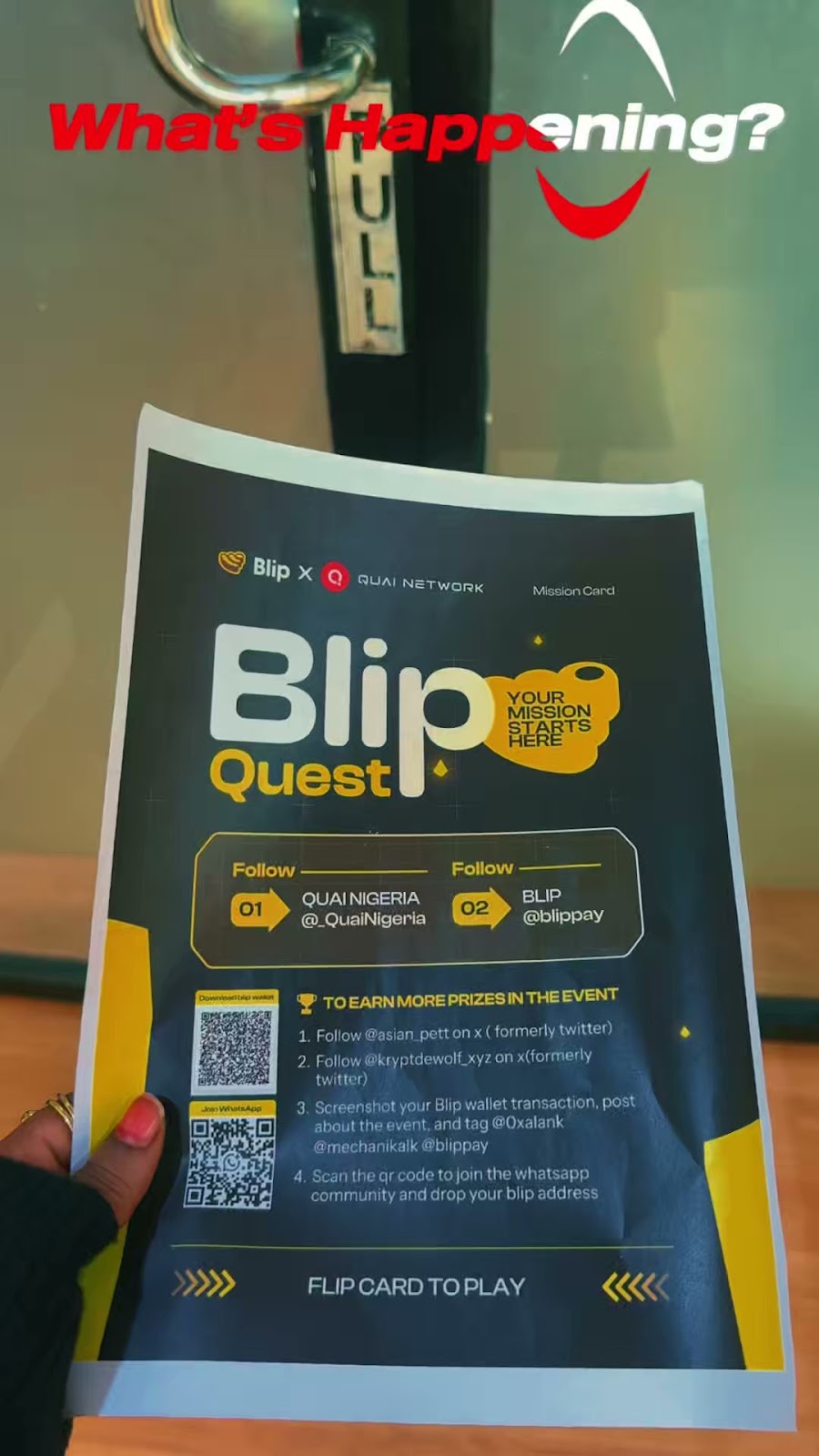 The Blip Quest mission card social engagement game for Money Moves Lagos